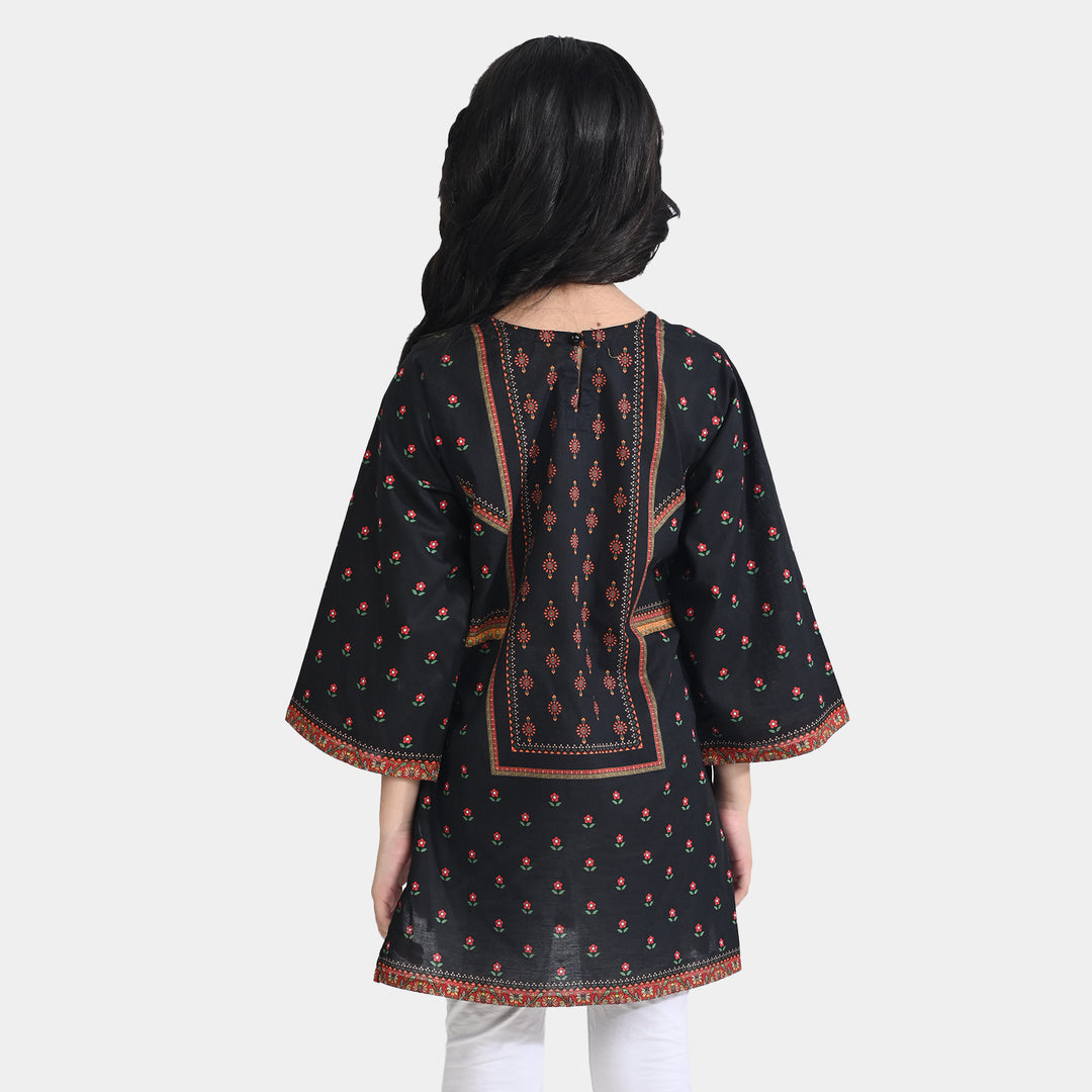 Girls Cotton Poplin Emb Kurti Ethnic-BLACK