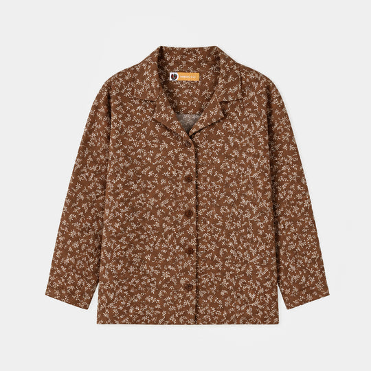 Girls Linen Viscose Nightwear-Fall-BROWN