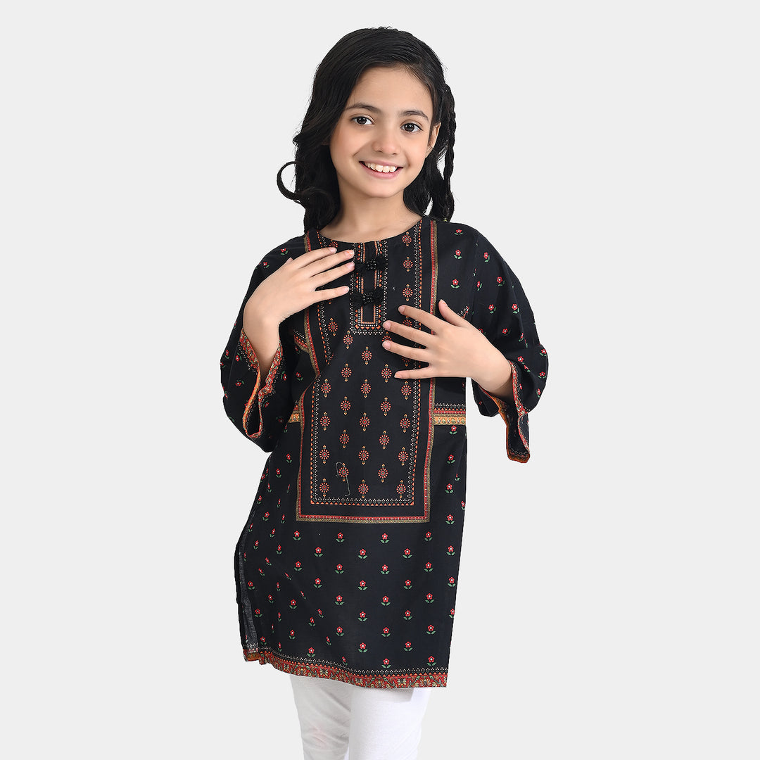 Girls Cotton Poplin Emb Kurti Ethnic-BLACK