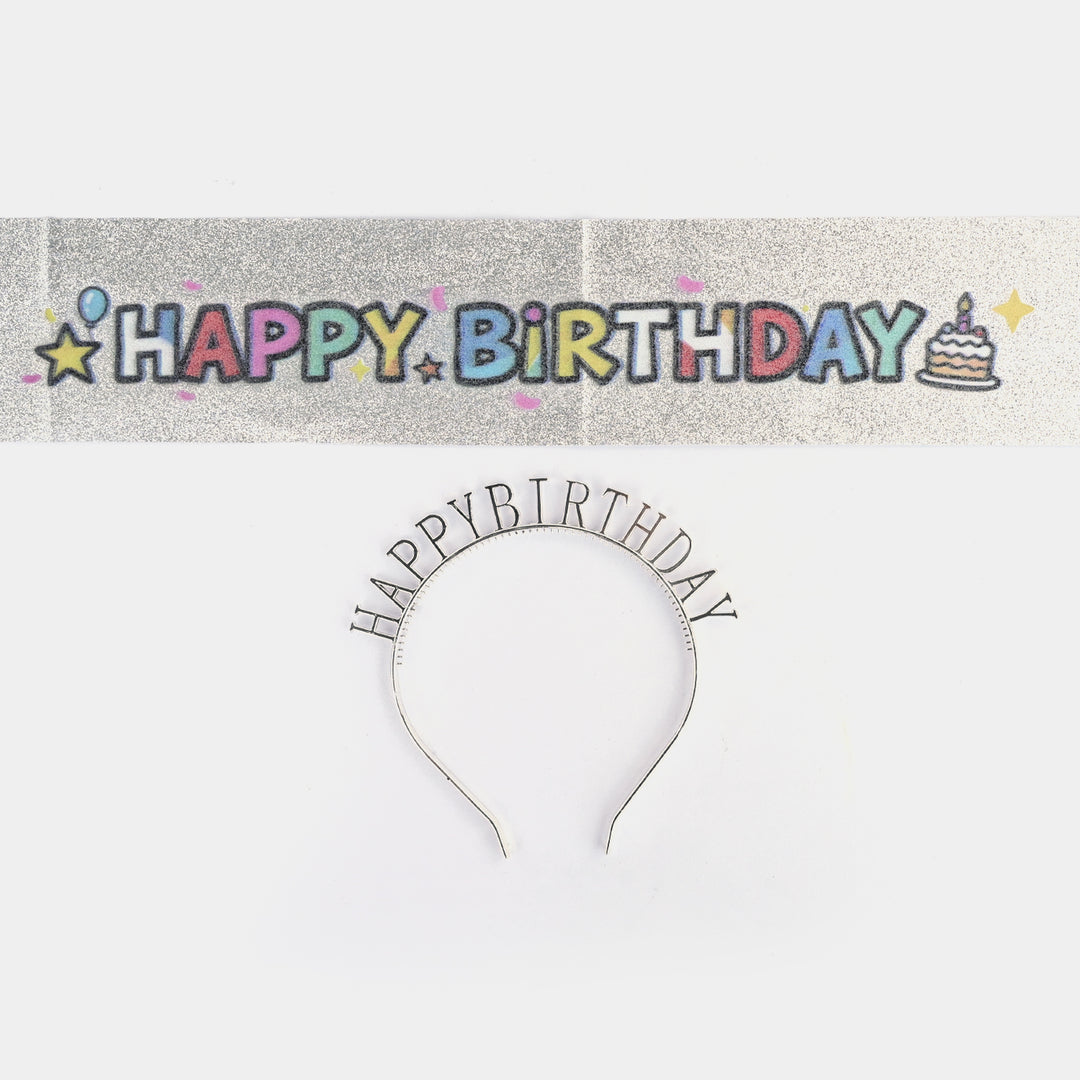HBD Glitter Sash and Tiara Headband Set