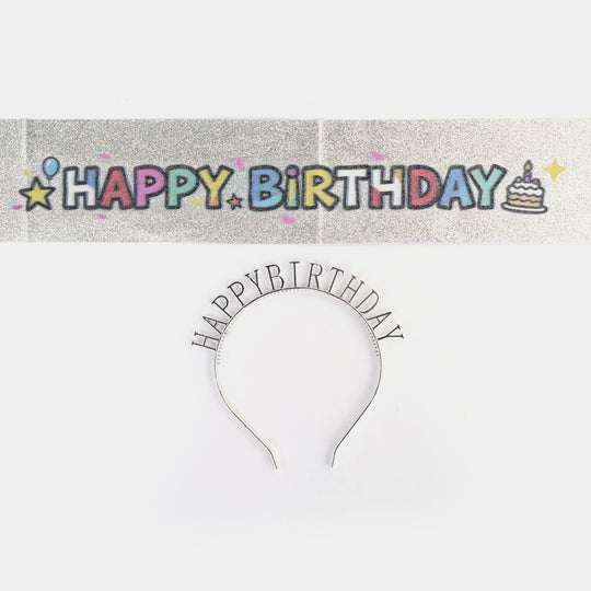 HBD Glitter Sash and Tiara Headband Set