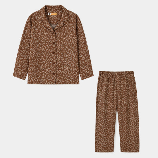 Girls Linen Viscose Nightwear-Fall-BROWN