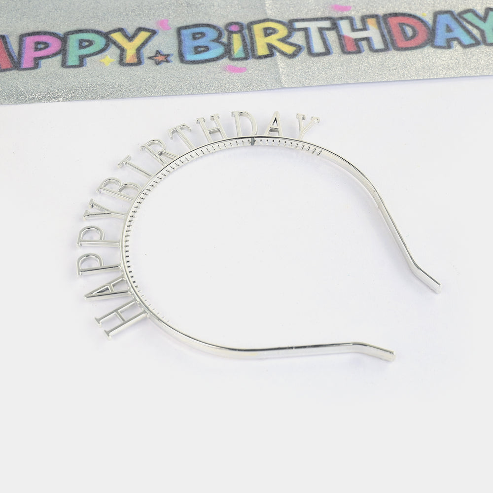 HBD Glitter Sash and Tiara Headband Set