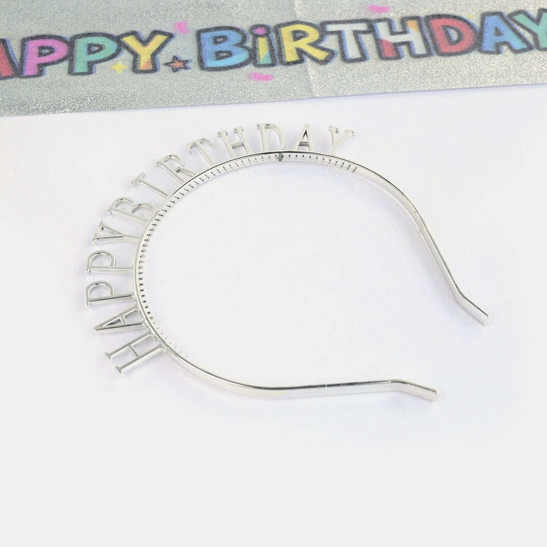 HBD Glitter Sash and Tiara Headband Set