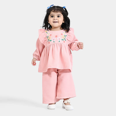 Infant Girls Crepe Woven Suit Texture Style-Peach