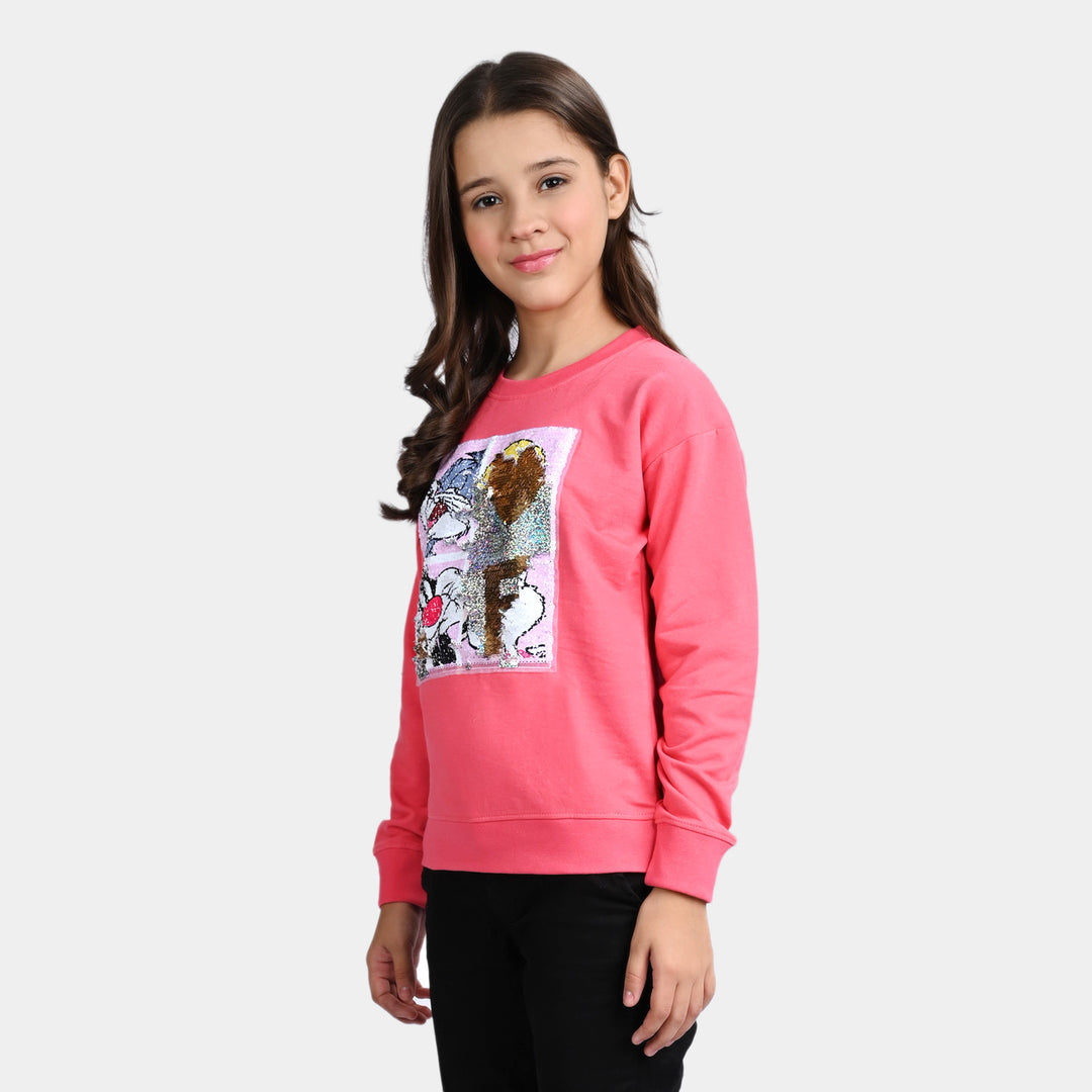 Girls Fleece Sweatshirt Character-Hot Pink