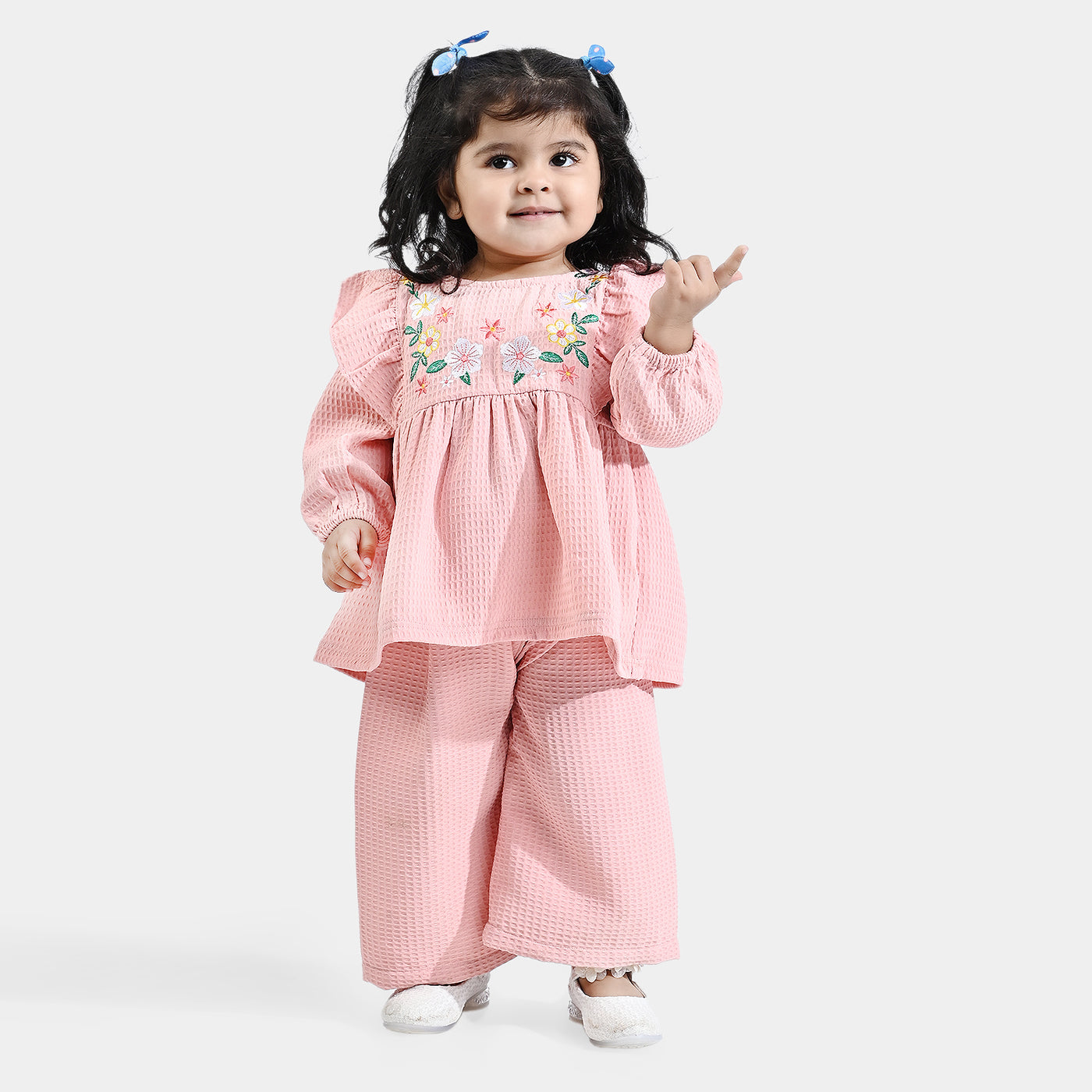 Infant Girls Crepe Woven Suit Texture Style-Peach