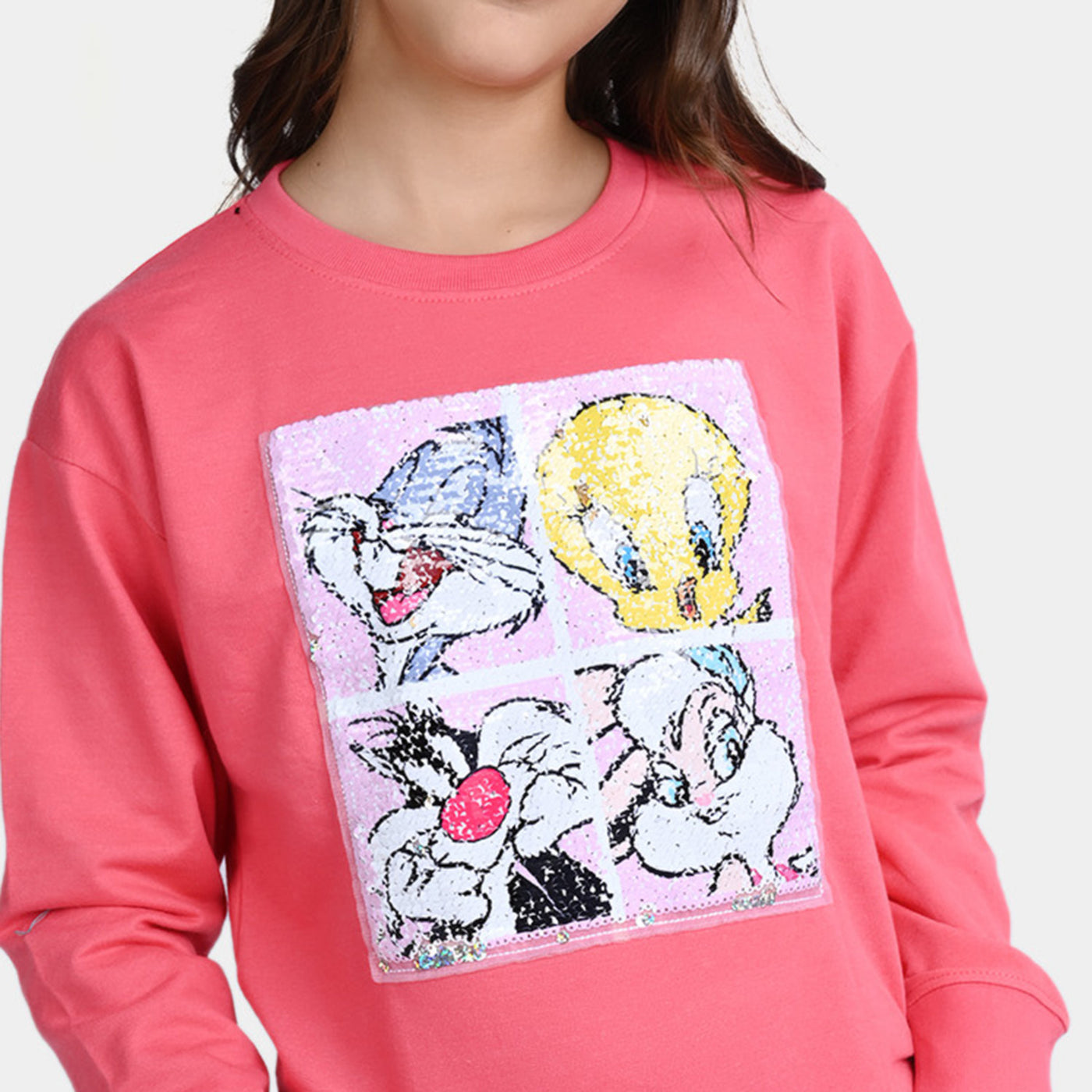 Girls Fleece Sweatshirt Character-Hot Pink