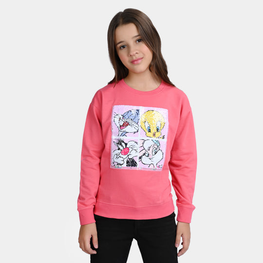 Girls Fleece Sweatshirt Character-Hot Pink