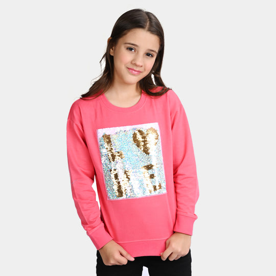 Girls Fleece Sweatshirt Character-Hot Pink