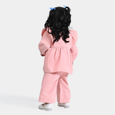 Infant Girls Crepe Woven Suit Texture Style-Peach