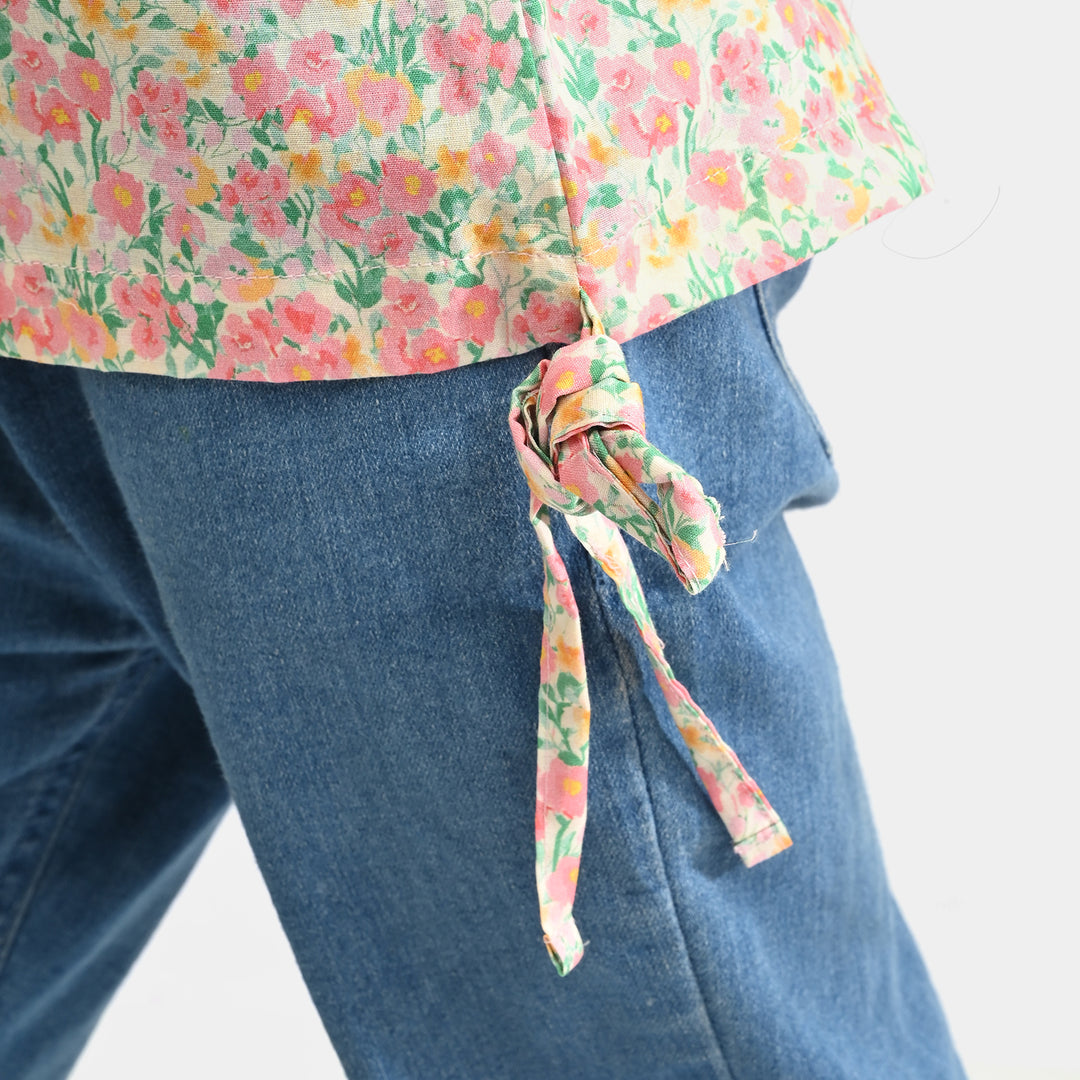 Girls Cotton Poplin Casual Top Baby Floral-Multi