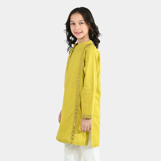 Girls Jacquard Embroidered Kurti (Roshan) – Yellow