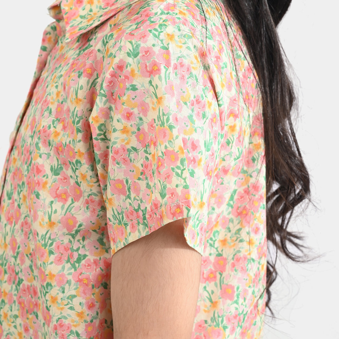 Girls Cotton Poplin Casual Top Baby Floral-Multi