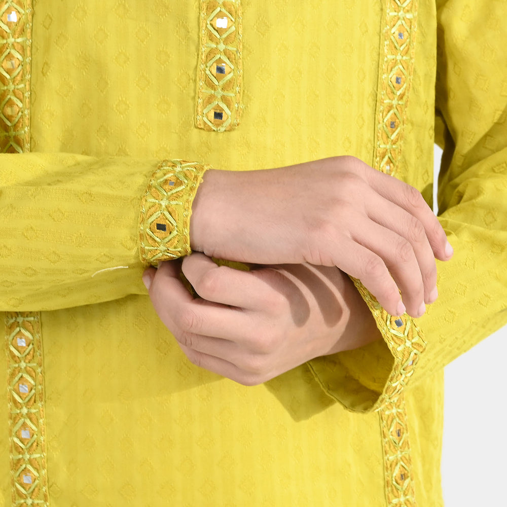 Girls Jacquard Embroidered Kurti (Roshan) – Yellow