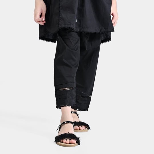 Girls Cotton Lace Shalwar-BLACK