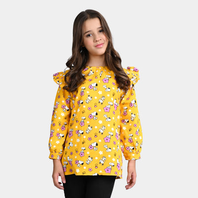 Girls Flannel Casual Top Character-Yellow