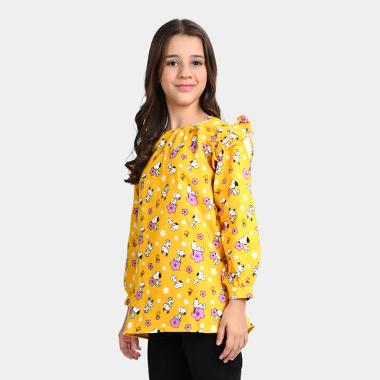 Girls Flannel Casual Top Character-Yellow