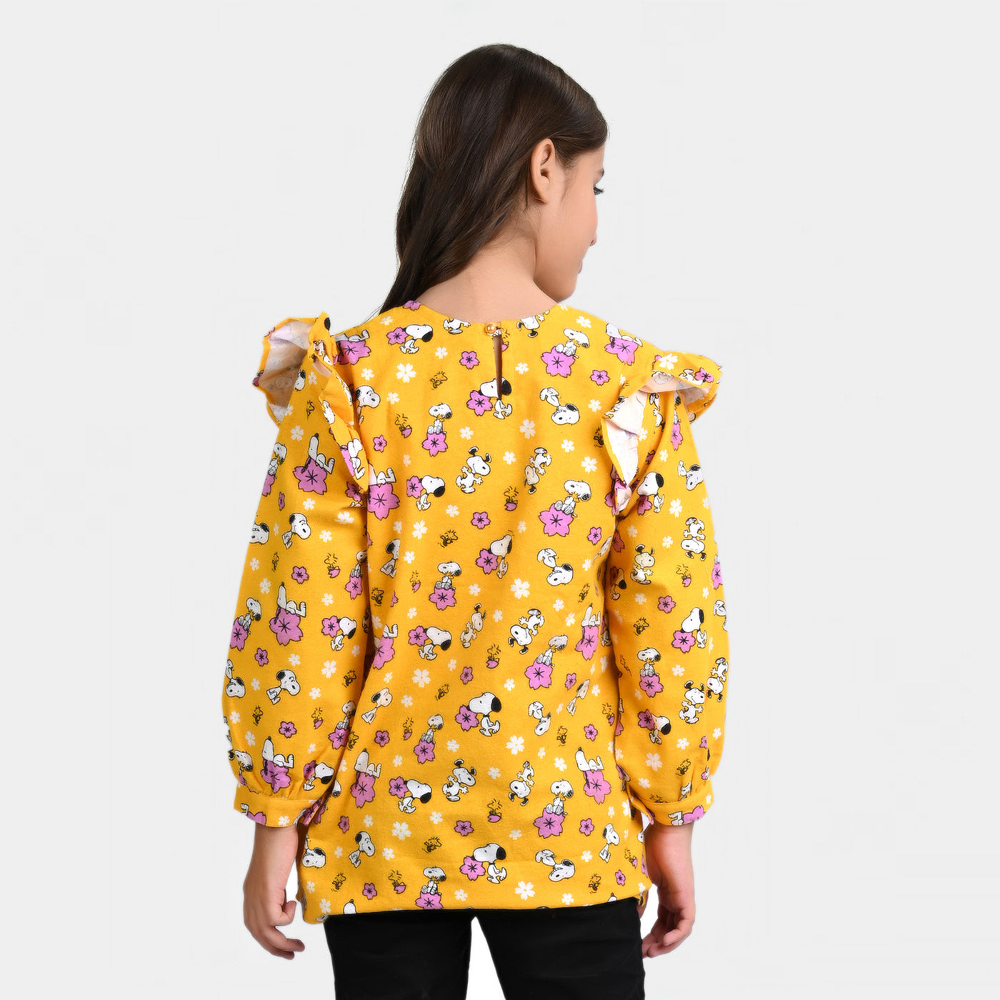 Girls Flannel Casual Top Character-Yellow