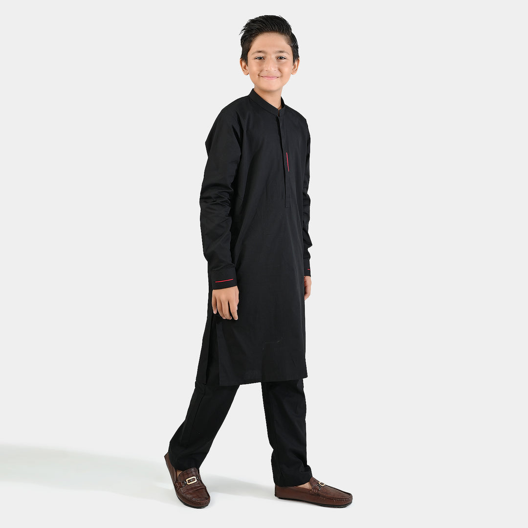 Boys Cotton Poplin Kurta Pajama (Black Studs)-BLACK