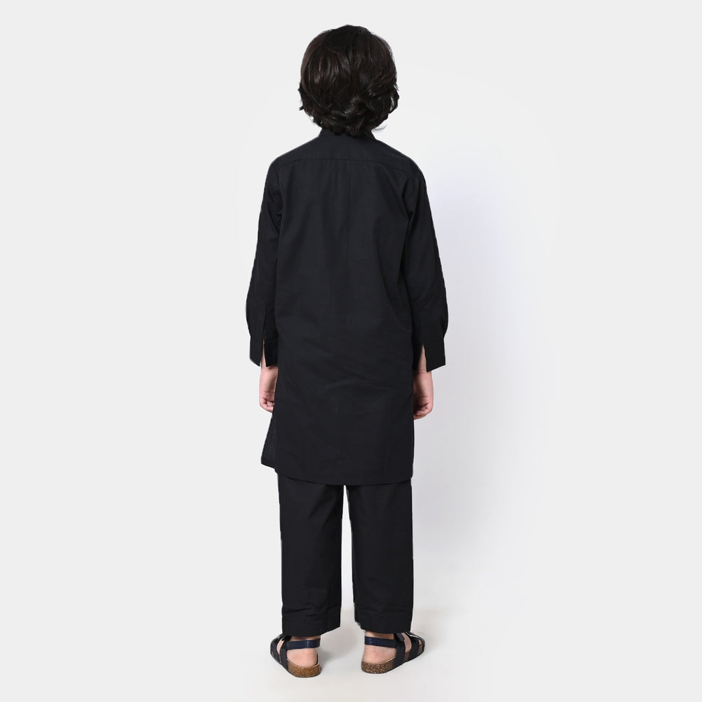 Boys Viscose Embroidered Kurta Pajama - BLACK