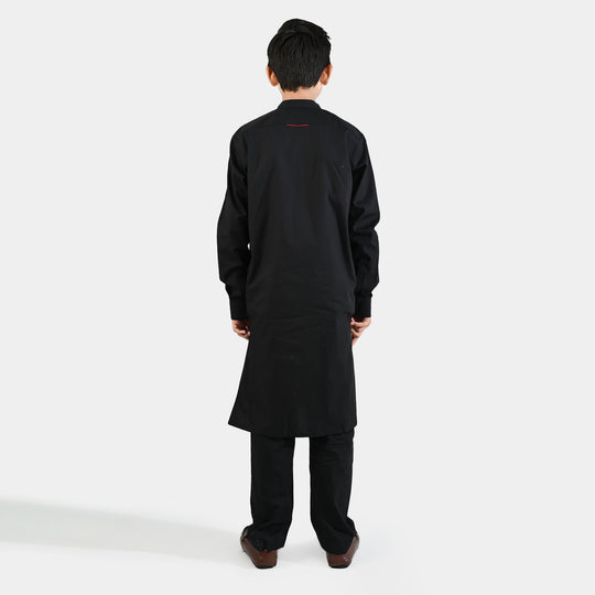 Boys Cotton Poplin Kurta Pajama (Black Studs)-BLACK