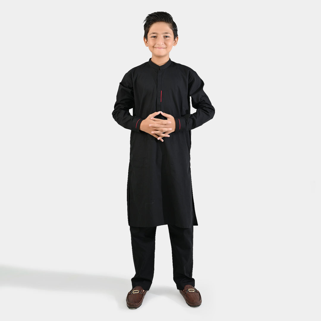 Boys Cotton Poplin Kurta Pajama (Black Studs)-BLACK