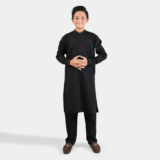 Boys Cotton Poplin Kurta Pajama (Black Studs)-BLACK