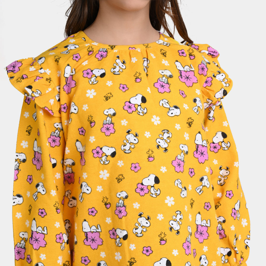 Girls Flannel Casual Top Character-Yellow