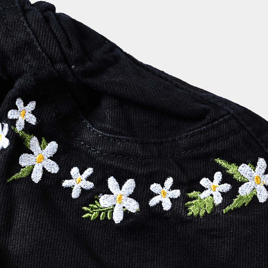 Infant Girls Denim rigid Skirt Pocket Embroidery-BLACK