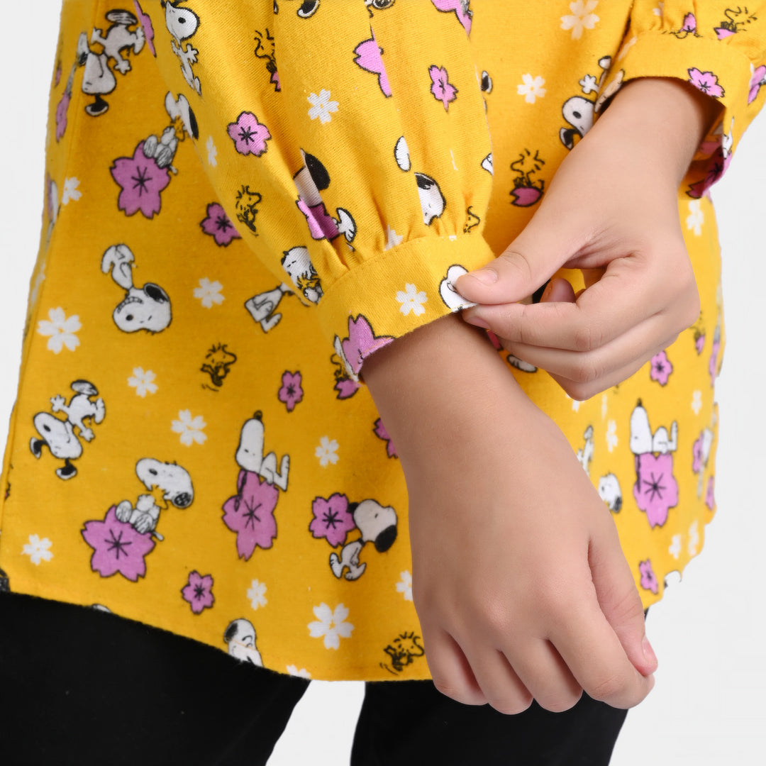 Girls Flannel Casual Top Character-Yellow