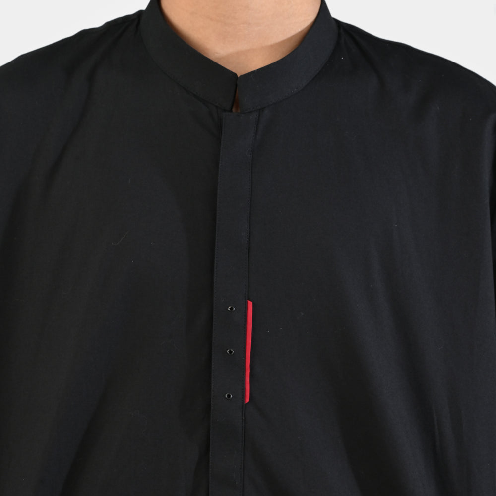 Boys Cotton Poplin Kurta Pajama (Black Studs)-BLACK
