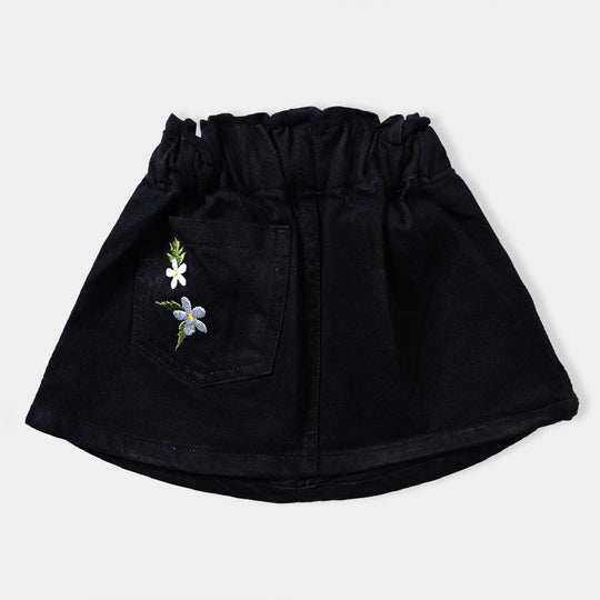 Infant Girls Denim rigid Skirt Pocket Embroidery-BLACK