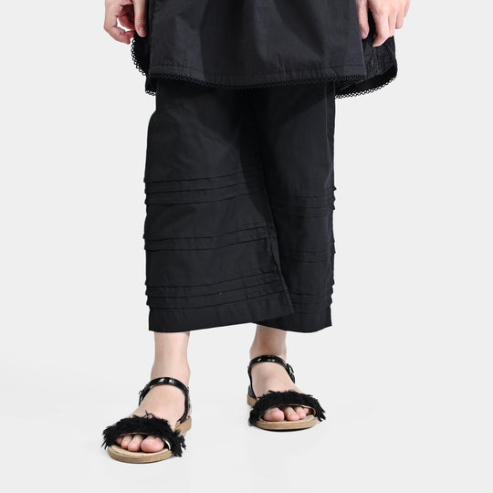 Girls Cotton Pleated Culottes-BLACK