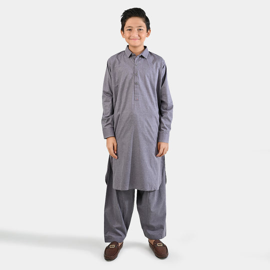 Boys Poly Viscose Suit (Contrast Stitch)-GREY