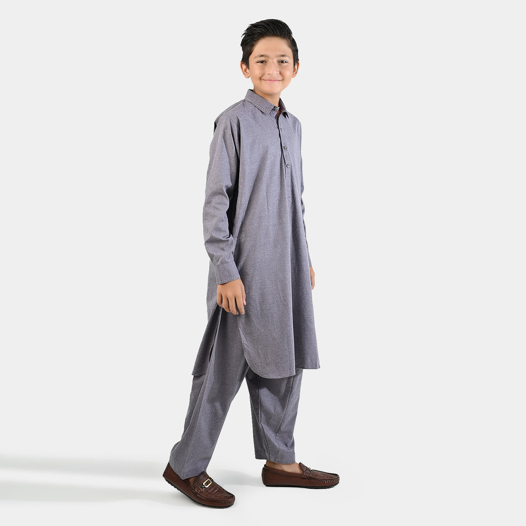 Boys Poly Viscose Suit (Contrast Stitch)-GREY