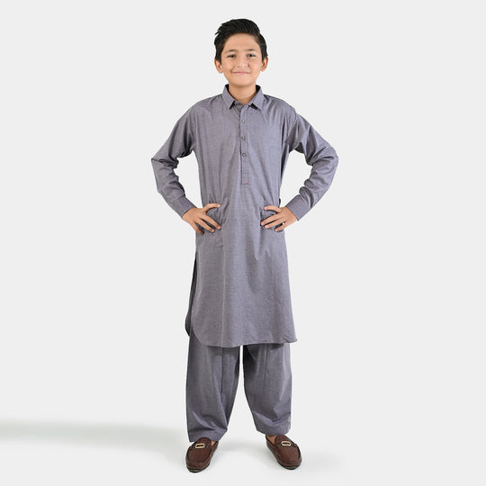 Boys Poly Viscose Suit (Contrast Stitch)-GREY