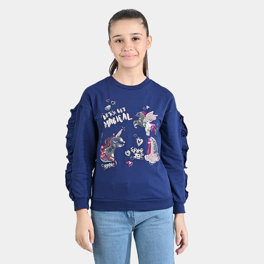 Girls Cotton Terry Sweatshirt Magical-NAVY