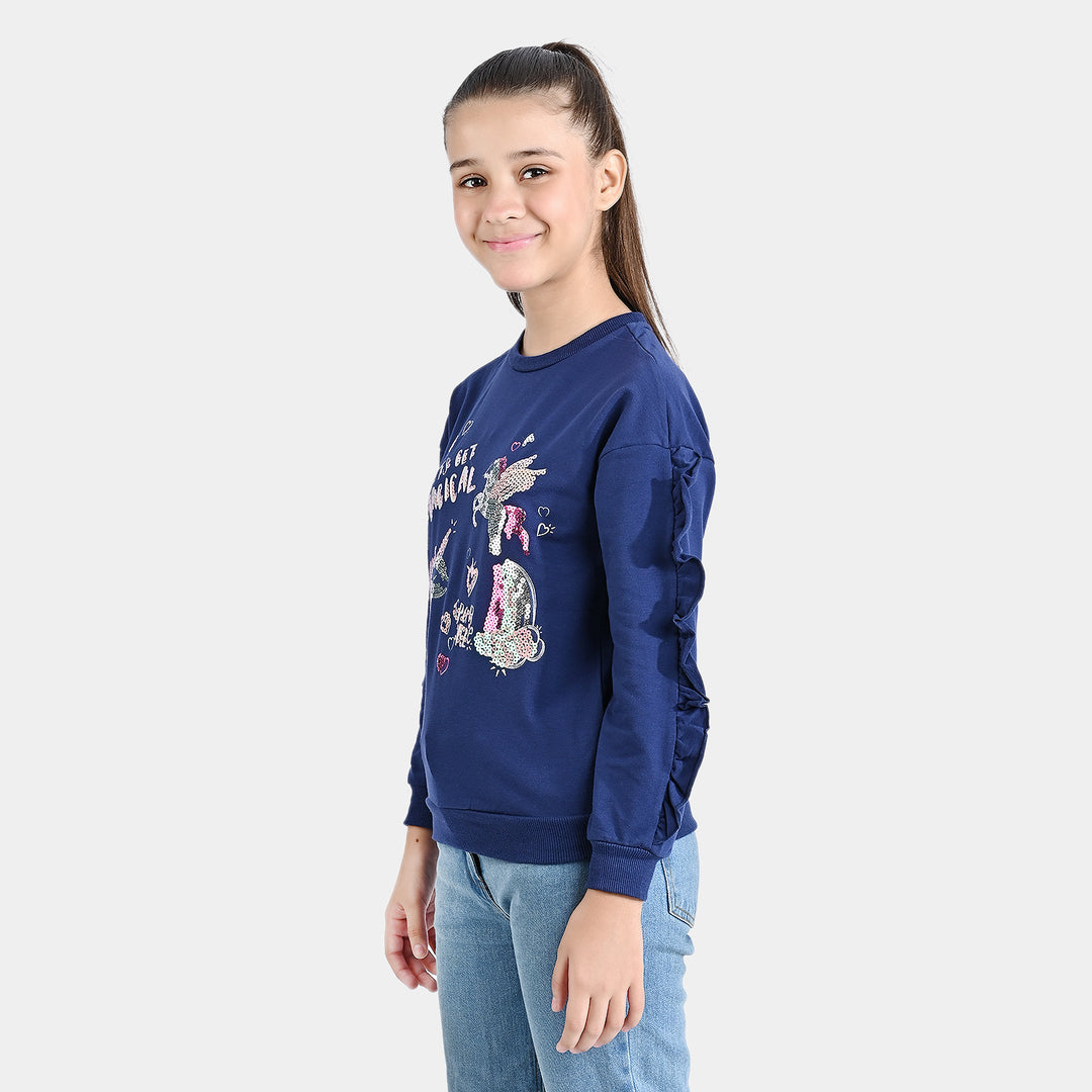 Girls Cotton Terry Sweatshirt Magical-NAVY