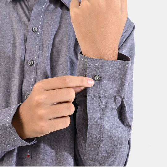 Boys Poly Viscose Suit (Contrast Stitch)-GREY