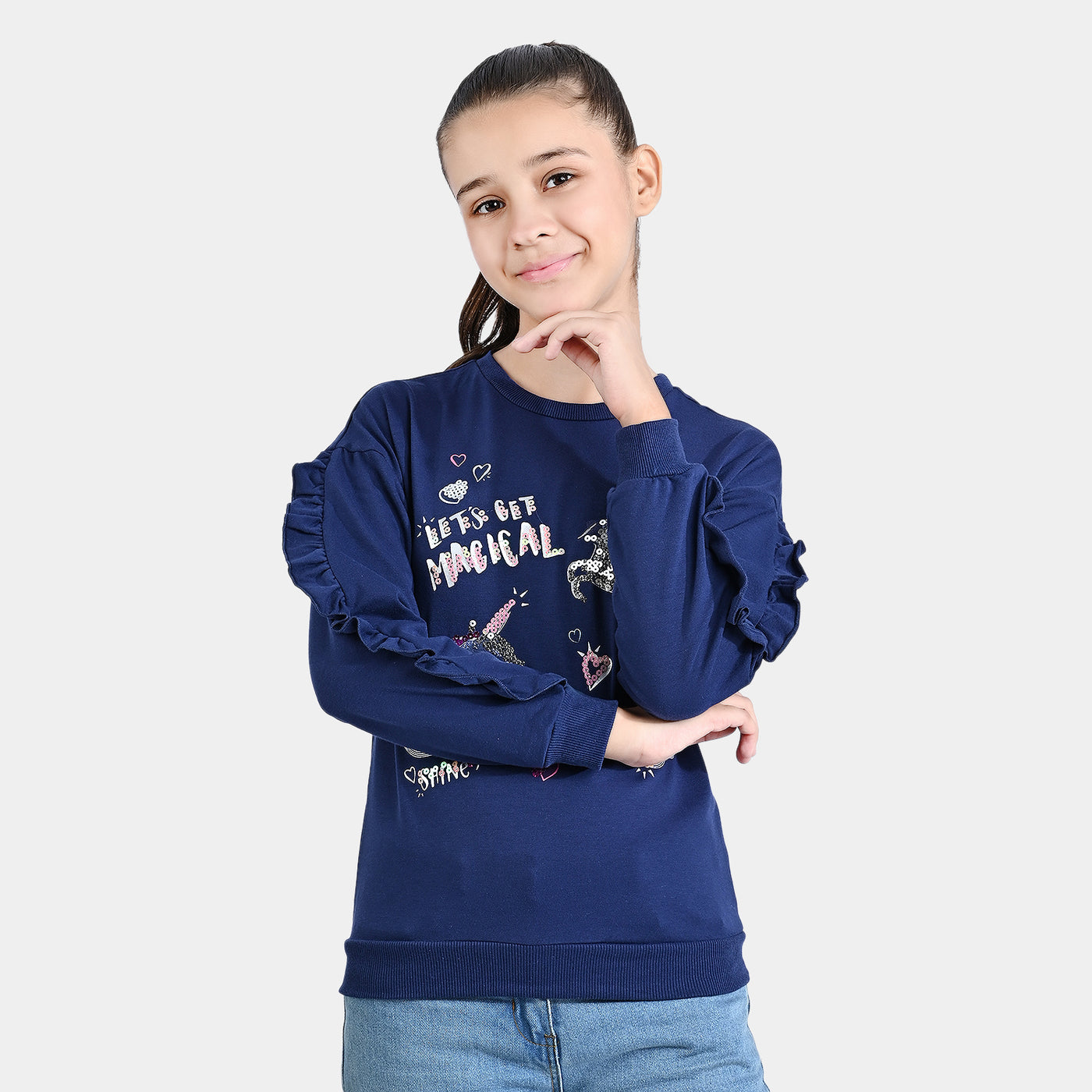 Girls Cotton Terry Sweatshirt Magical-NAVY