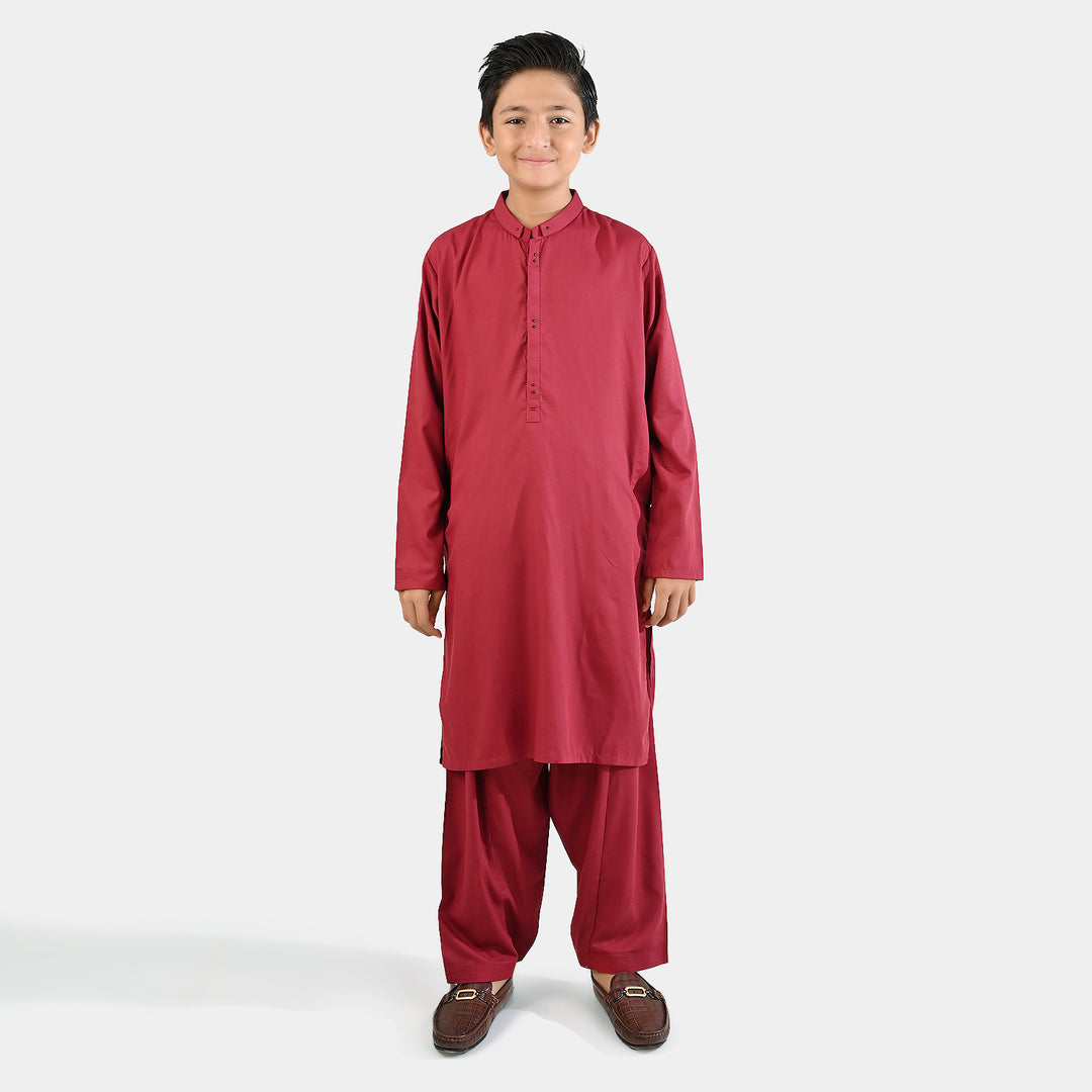 Boys Cotton Poplin Suit (Metal Stud)-MAROON