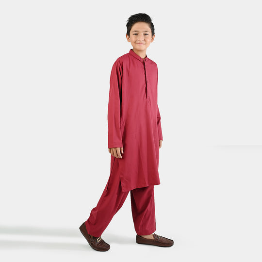 Boys Cotton Poplin Suit (Metal Stud)-MAROON