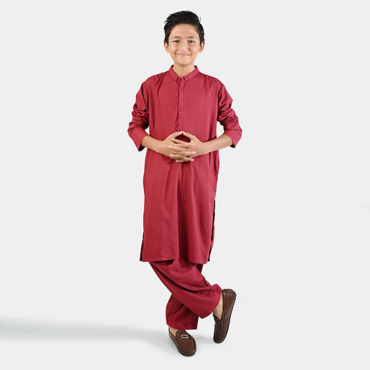 Boys Cotton Poplin Suit (Metal Stud)-MAROON