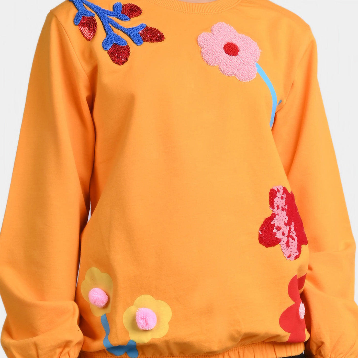 Girls Cotton Terry Sweatshirt Flowers-R.Yellow