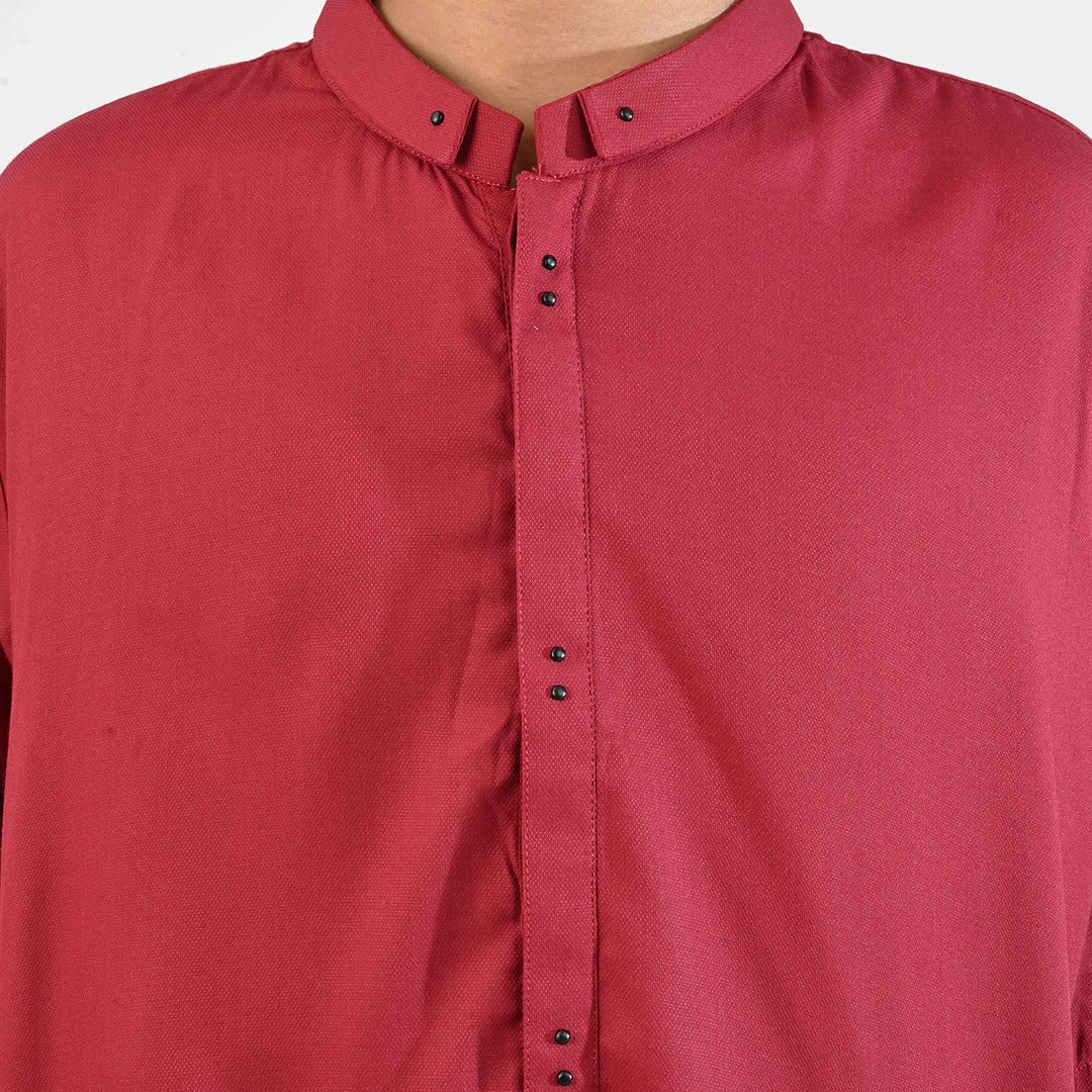 Boys Cotton Poplin Suit (Metal Stud)-MAROON