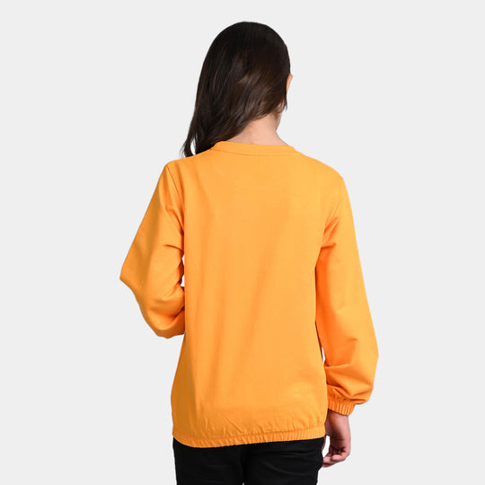 Girls Cotton Terry Sweatshirt Flowers-R.Yellow
