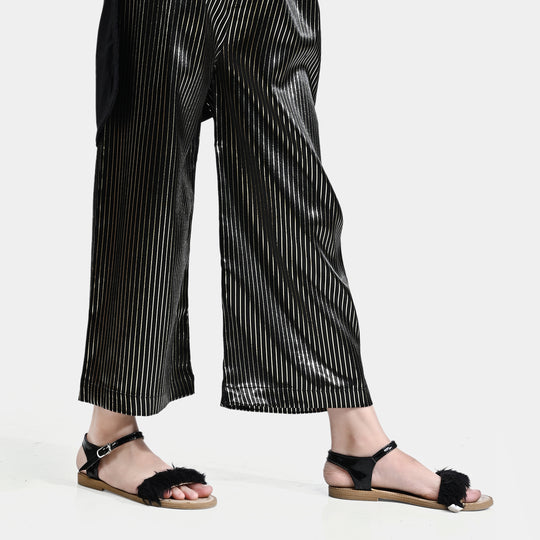 Girls Polyester Pant Lurex Gold Stripes-BLACK