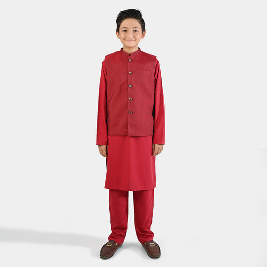 Boys Poly Viscose 3Piece Suit (RHYTHMIC)-RED