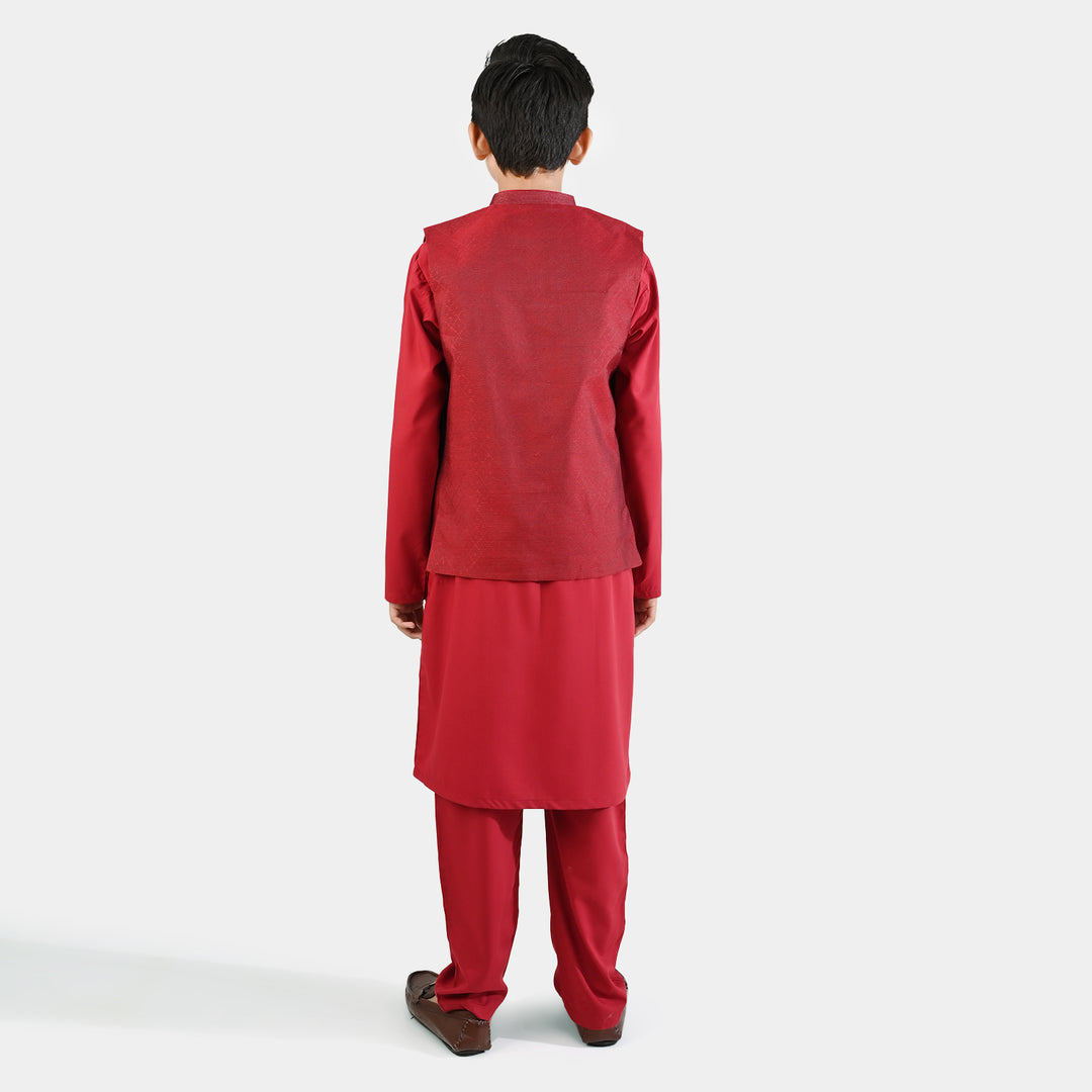 Boys Poly Viscose 3Piece Suit (RHYTHMIC)-RED